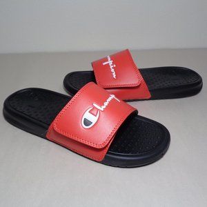 Champion Size 9 M LOGO SLIDE Red Black Sandals New Women's Shoes